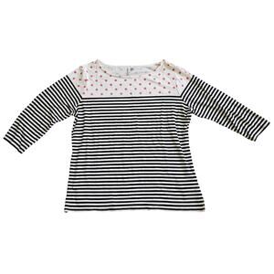 Elle Women's Blouse Size XL Stripped Polka Dots 3/4 Sleeves